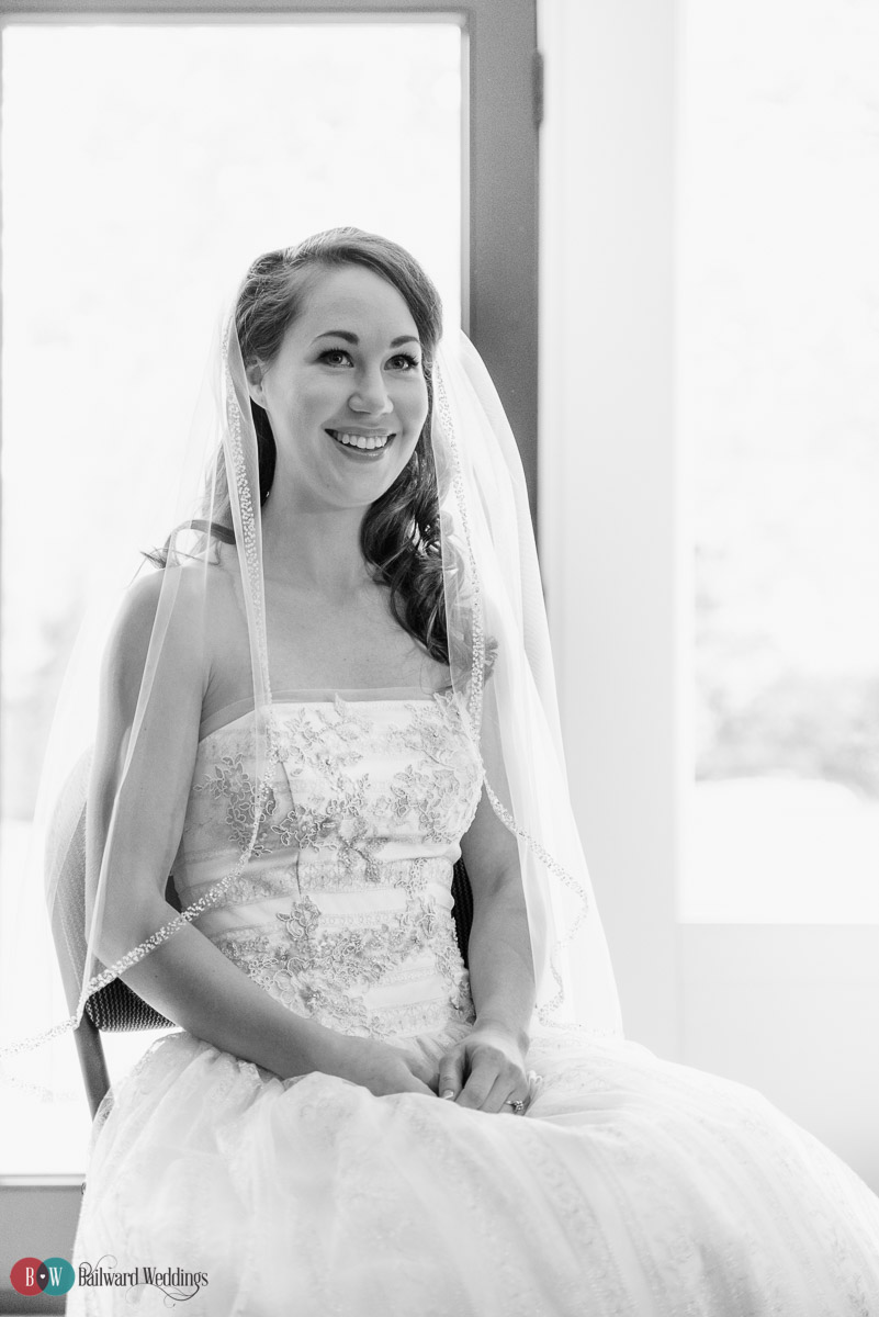 Bride sitting in dress and veil