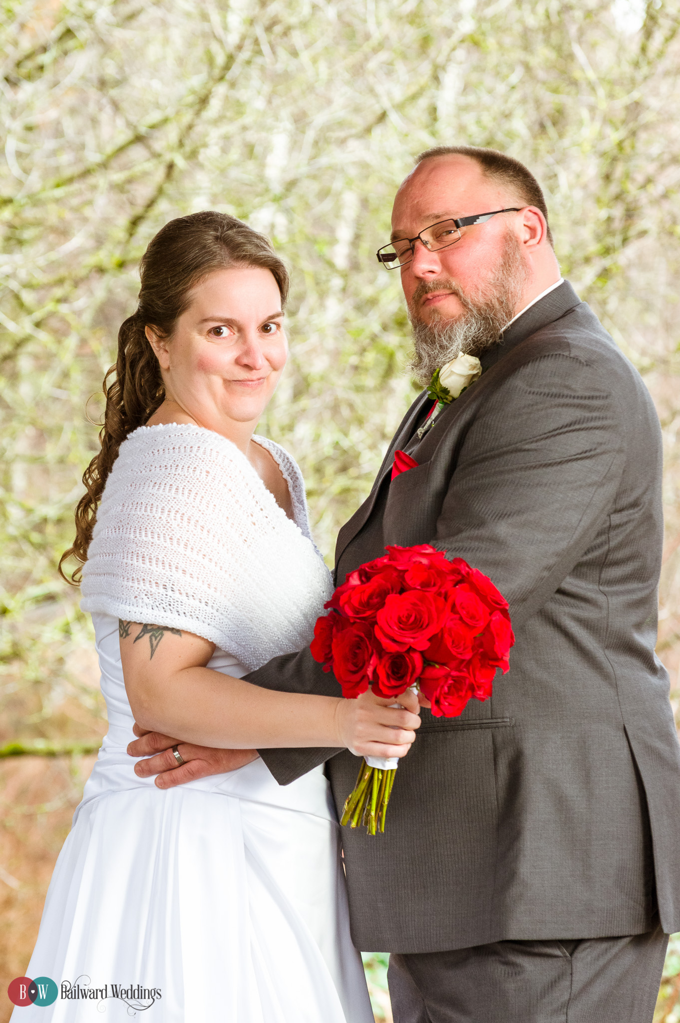 Bride and groom with funny face