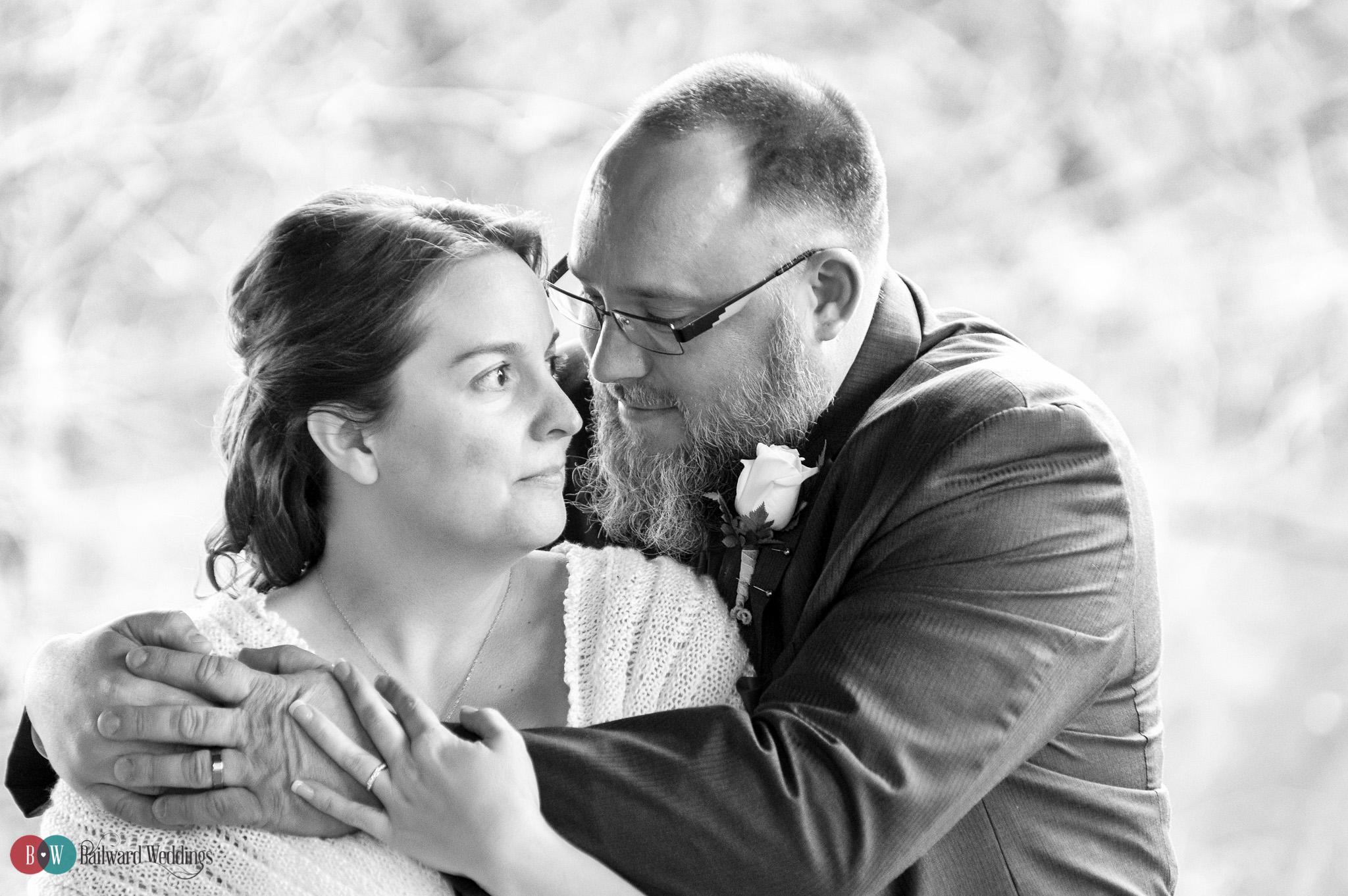 Bride and groom in black and white