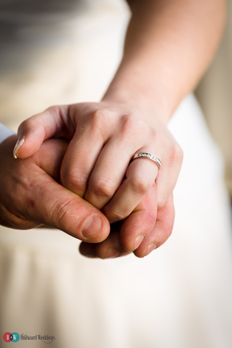 Hands holding with wedding rings